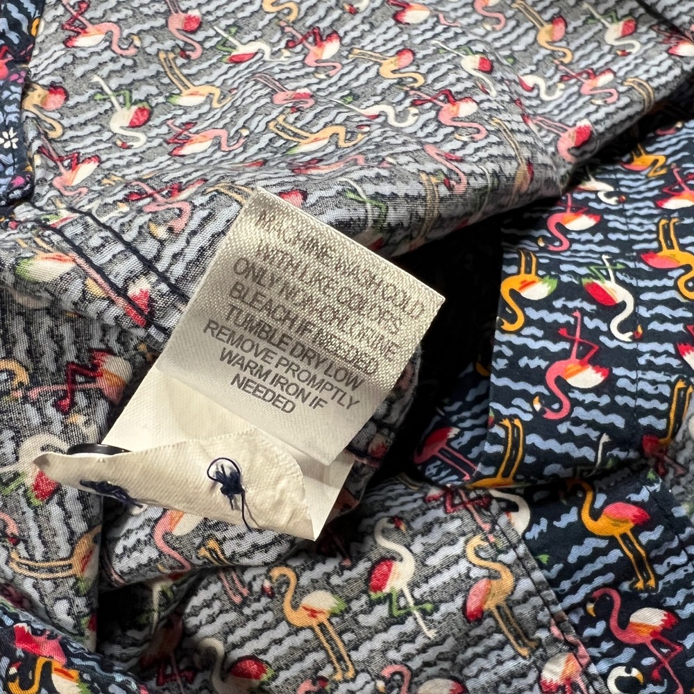Johnston & Murphy Men's Large Flamingo Print Cotton Short Sleeve Shirt Navy - Picture 8 of 8